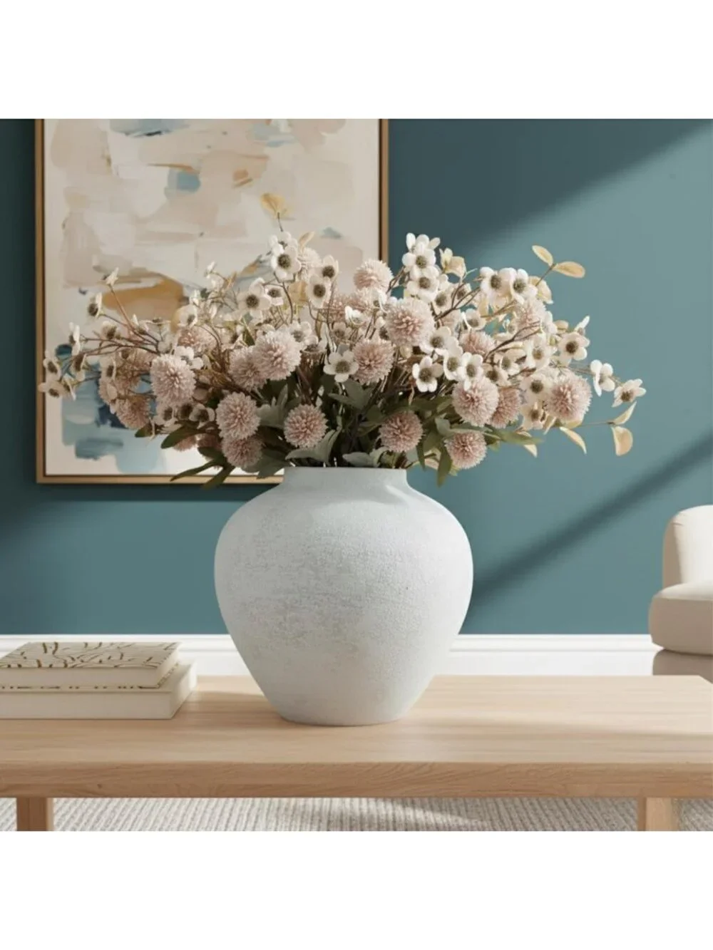 11 inches White Rustic Large Round Vase for Table Centerpieces Modern Homes Deco